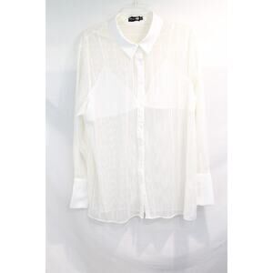 Womens Sheer Oversize Attach Bralette Top size 6 Ivory Texture Striped Button Up